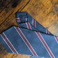 Drake's Navy, Burgundy and White Striped Handmade Silk Tie With Tag