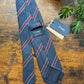 Drake's Navy, Burgundy and White Striped Handmade Silk Tie With Tag