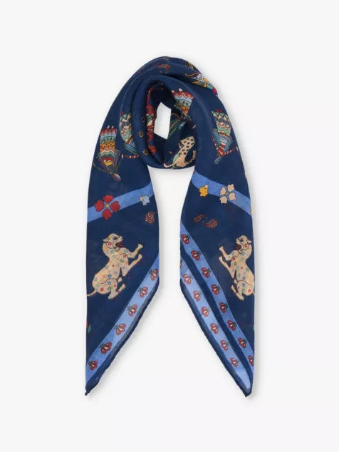 Drake's Mughal Leopards Graphic-pattern Wool Silk Blend Bandana