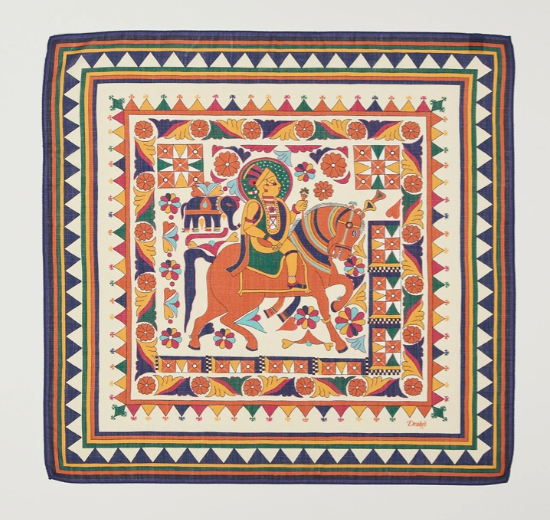 Drake's Orange Buddhist Rider Print Wool-Silk Bandana