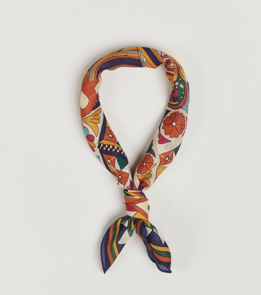 Drake's Orange Buddhist Rider Print Wool-Silk Bandana