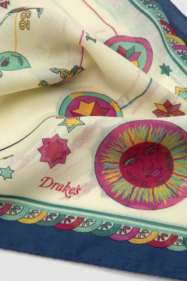 [Minor flaws] Drake's Zodiac Print Wool-Silk Bandana