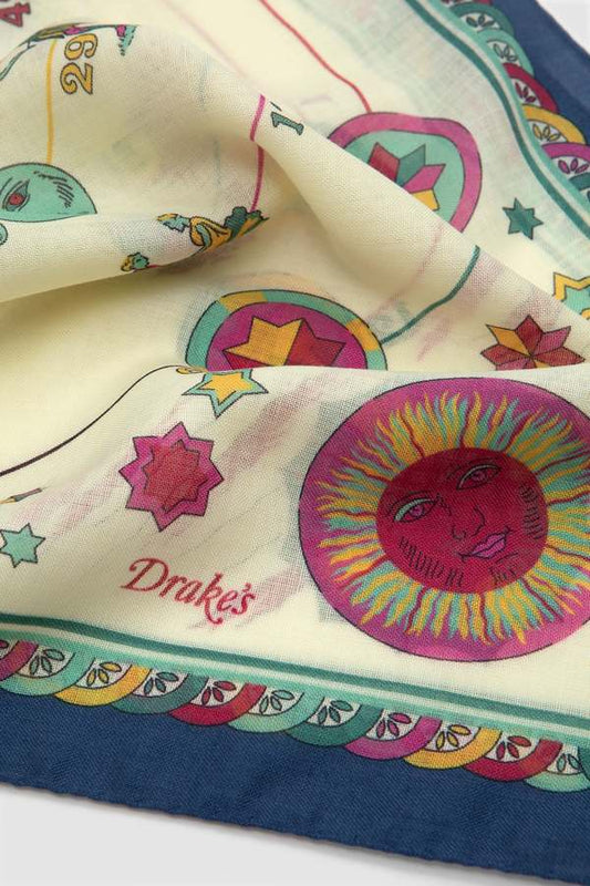 [Minor flaws] Drake's Zodiac Print Wool-Silk Bandana