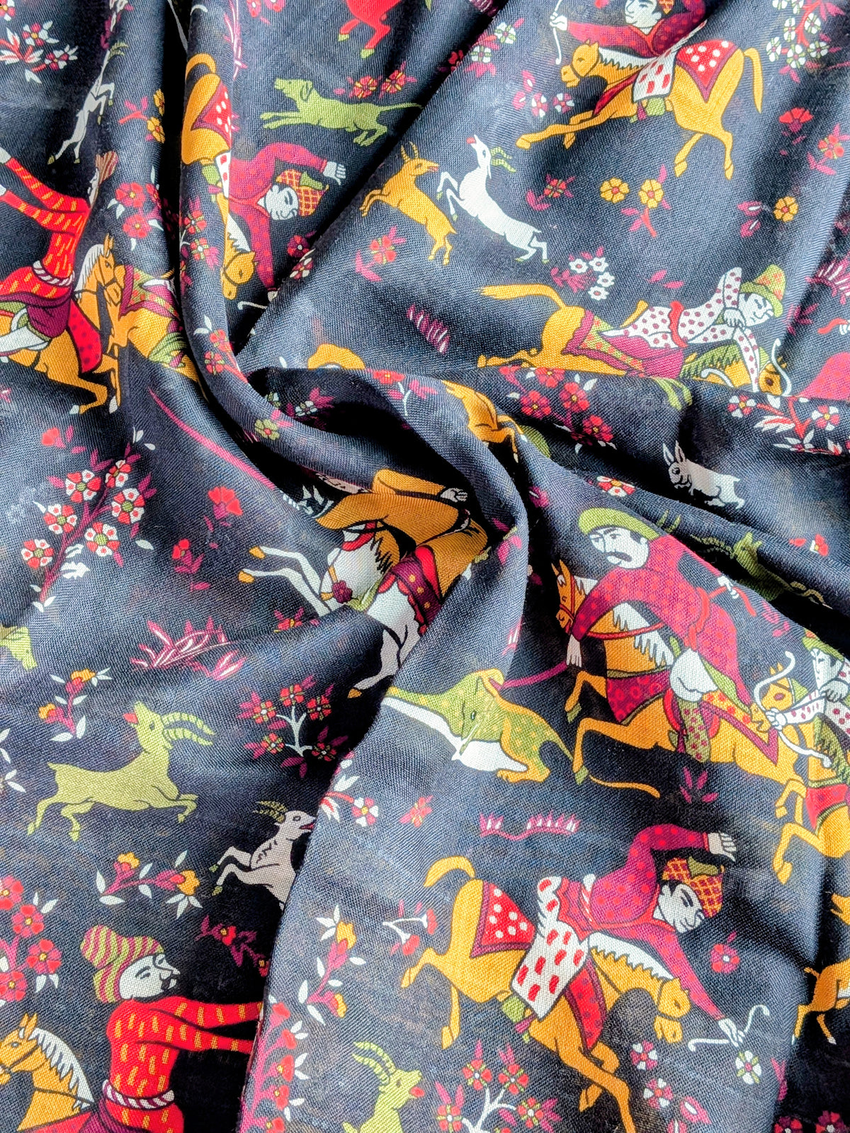 Drake's Black and Blue Mughal Fringed Printed Wool and Silk-Blend Scarf - image 2