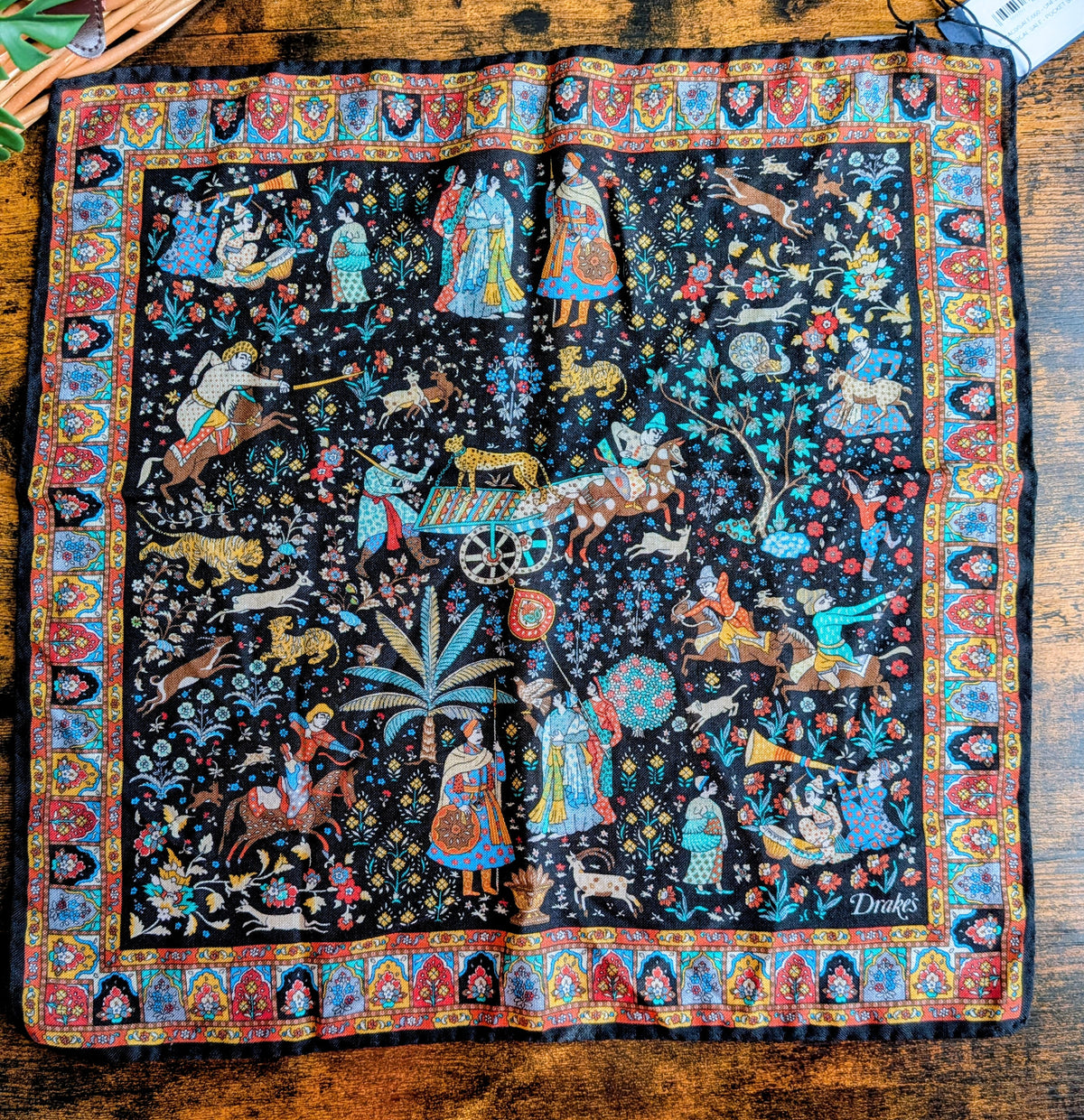Drake's Black Mughal Print Wool-Silk Pocket Square - image 2