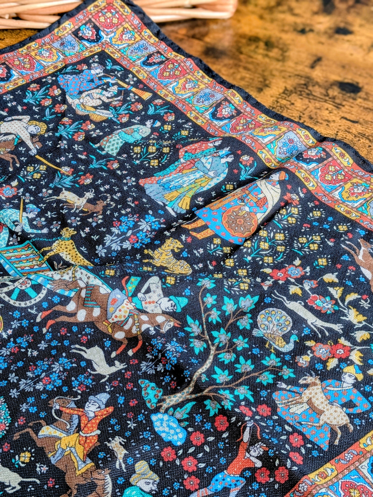 Drake's Black Mughal Print Wool-Silk Pocket Square - image 4