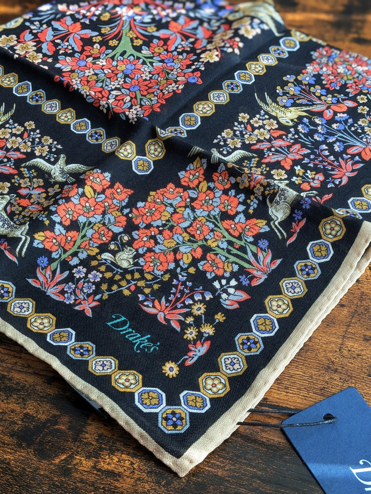 Drake's Black Mythical Forest Print Wool-Silk Bandana - image 2