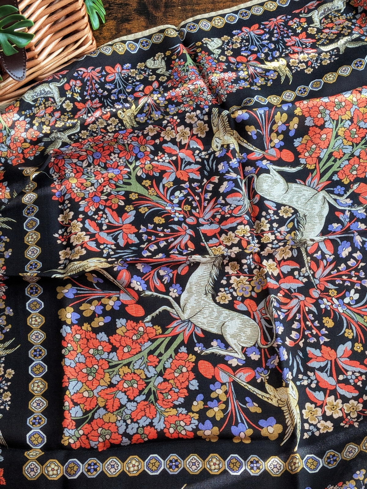 Drake's Black Mythical Forest Print Wool-Silk Bandana - image 5