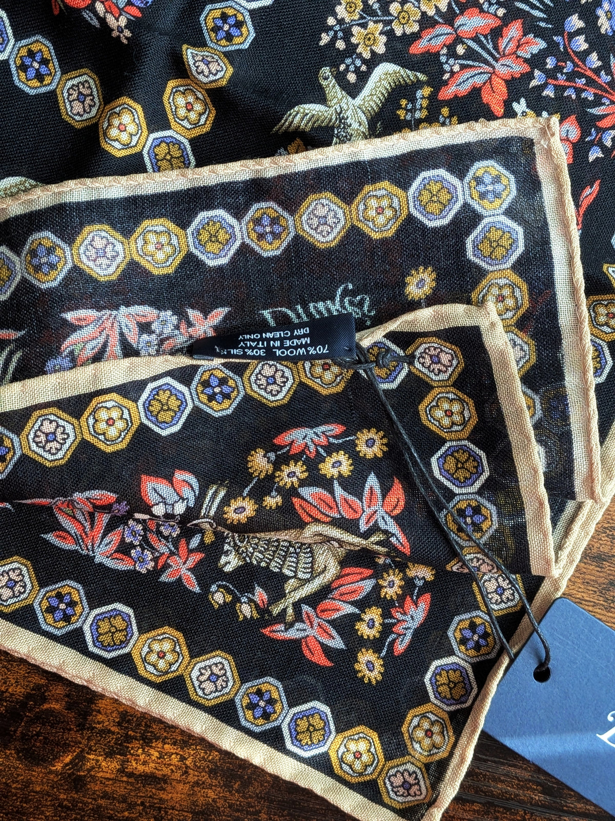 Drake's Black Mythical Forest Print Wool-Silk Bandana - image 6