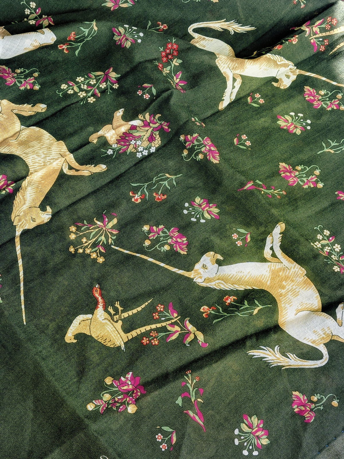 Drake's Blue and Green Unicorn Print Tubular Wool Silk Scarf - image 4