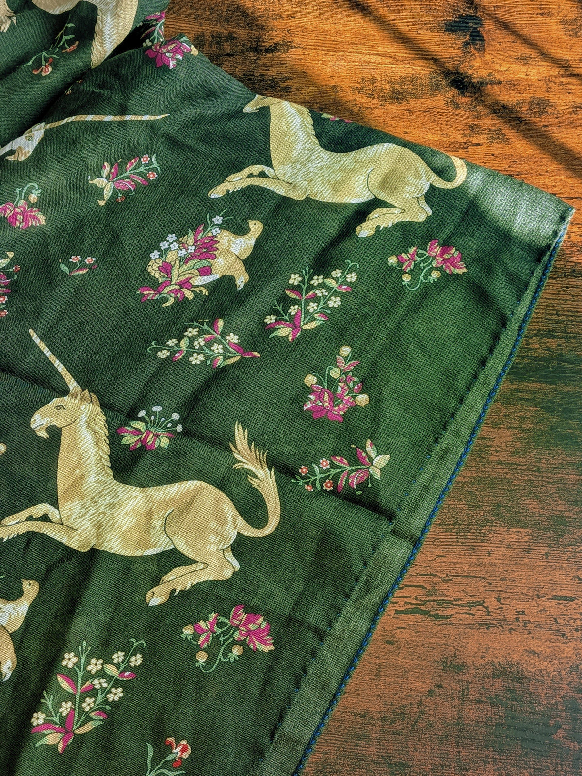 Drake's Blue and Green Unicorn Print Tubular Wool Silk Scarf - image 6