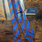 Drake's blue brown red block striped handmade silk tie detail view 2