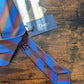 Drake's blue brown red block striped handmade silk tie detail view 3