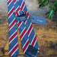 Drake's Blue, Burgundy and White Striped Handmade Silk Tie - image 2