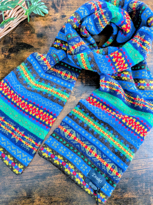 Drake's Blue Fair Isle Lambswool Scarf - image 1