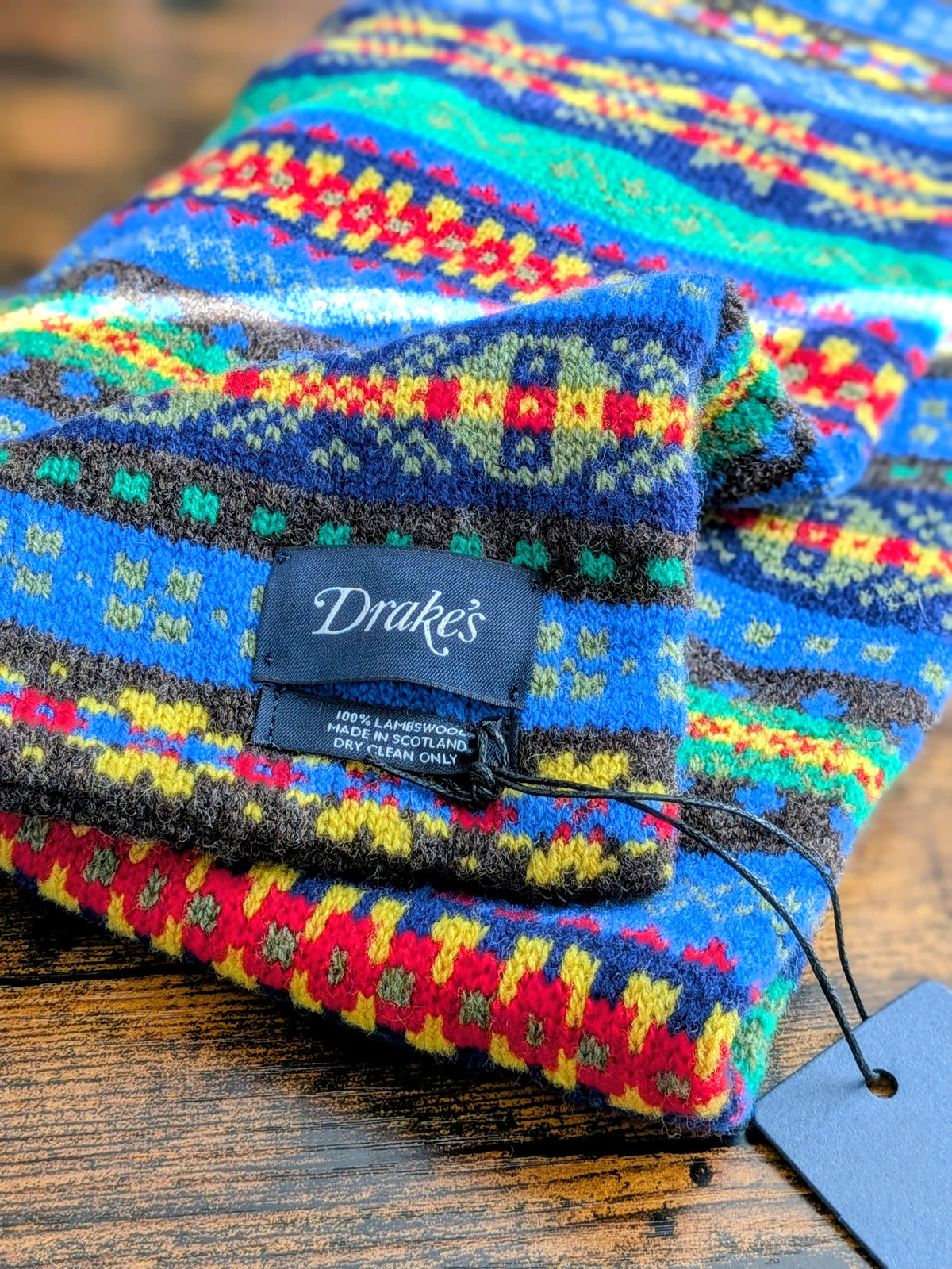 Drake's Blue Fair Isle Lambswool Scarf - image 3