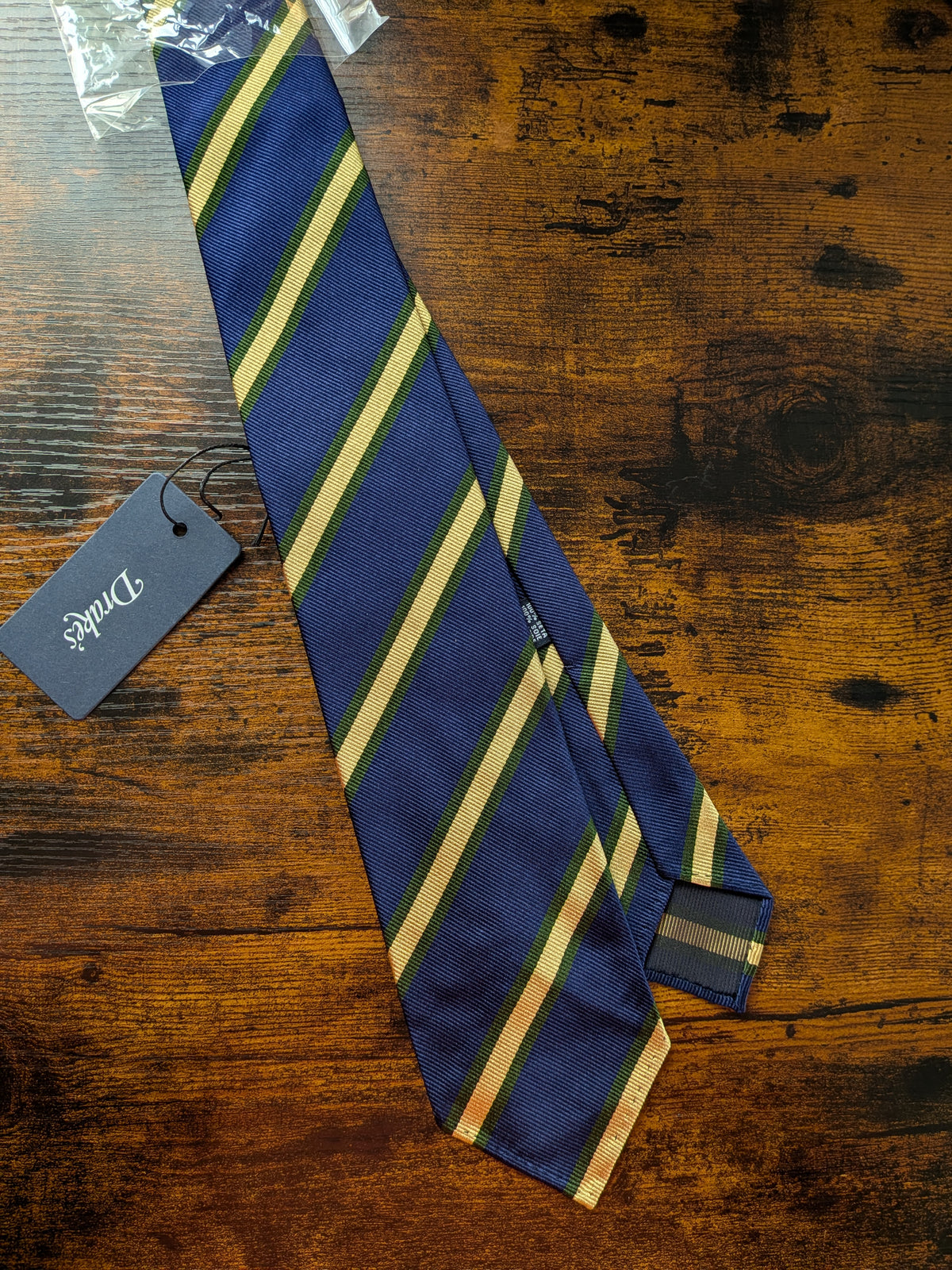 Drake's blue green yellow handmade striped silk tie product image