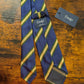 Drake's blue green yellow handmade striped silk tie detail view 2