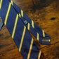 Drake's blue green yellow handmade striped silk tie detail view 3