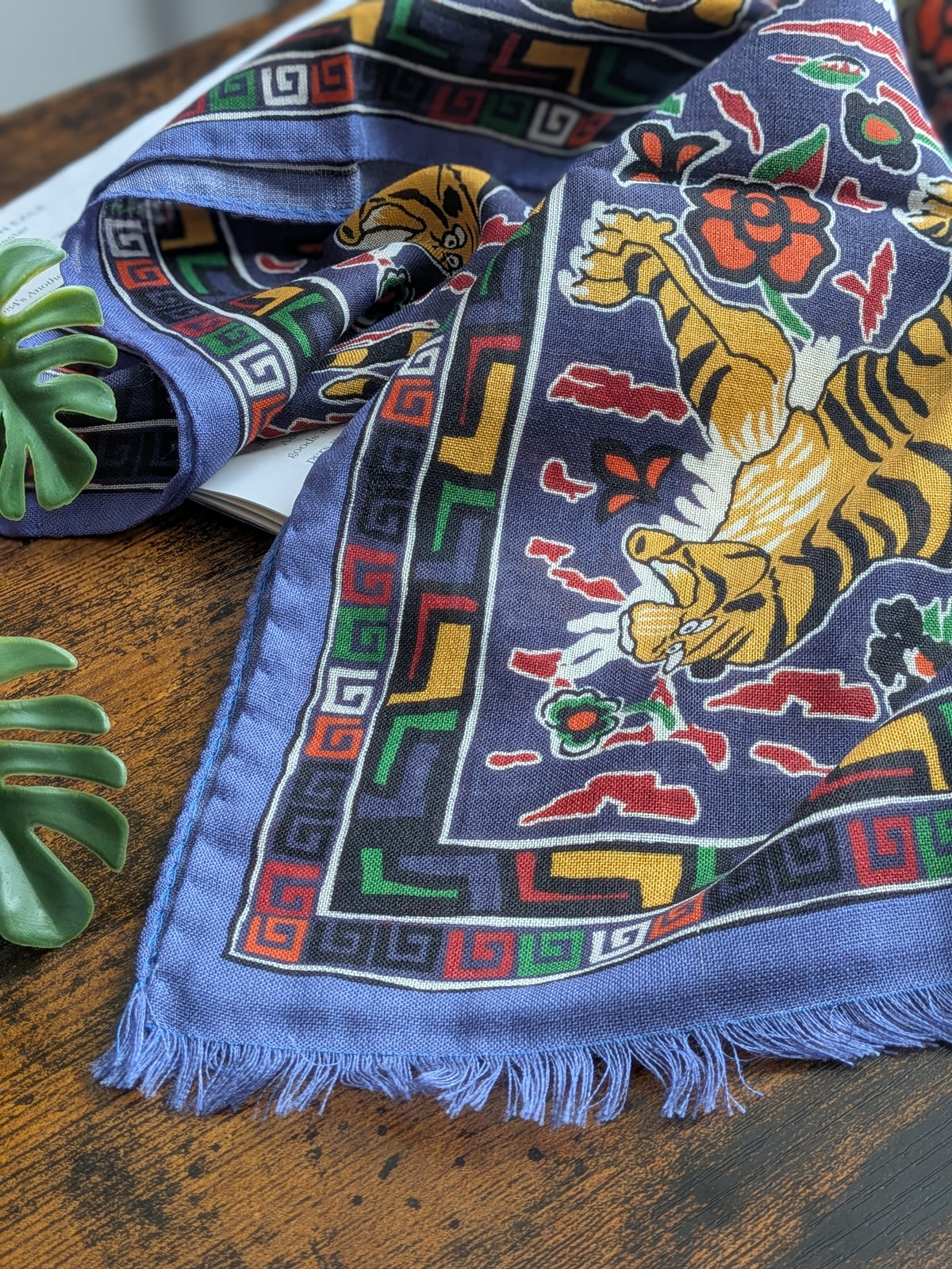 Drake's Blue Jumbo Tiger Print Wool-Silk Scarf - image 2