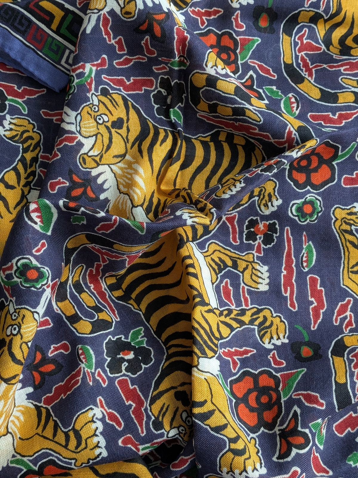 Drake's Blue Jumbo Tiger Print Wool-Silk Scarf - image 3