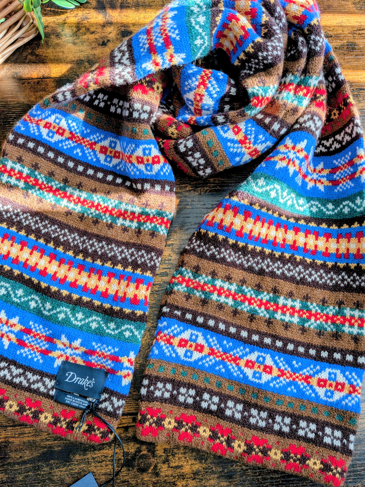 Drake's Blue Multicoloured Fair Isle Lambswool Scarf - image 1