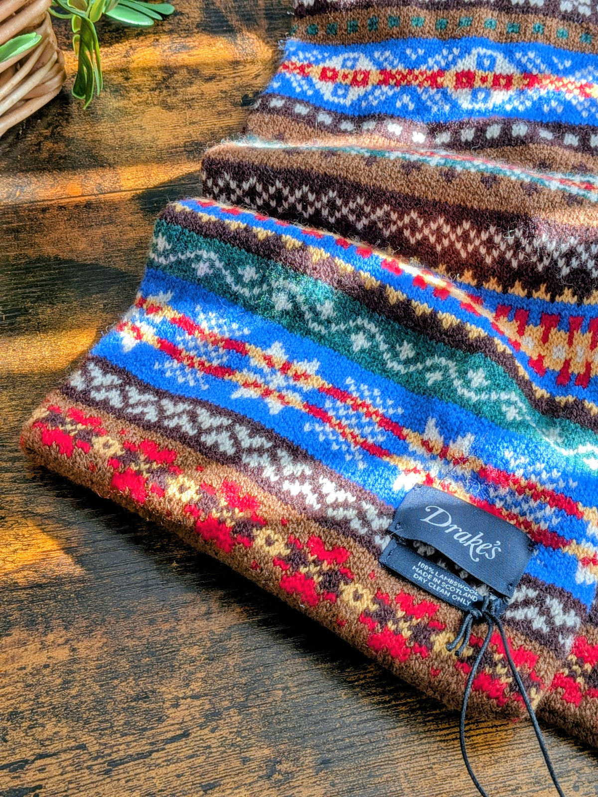 Drake's Blue Multicoloured Fair Isle Lambswool Scarf - image 2