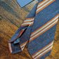 Drake's blue orange ecru handmade striped silk tie detail view 2