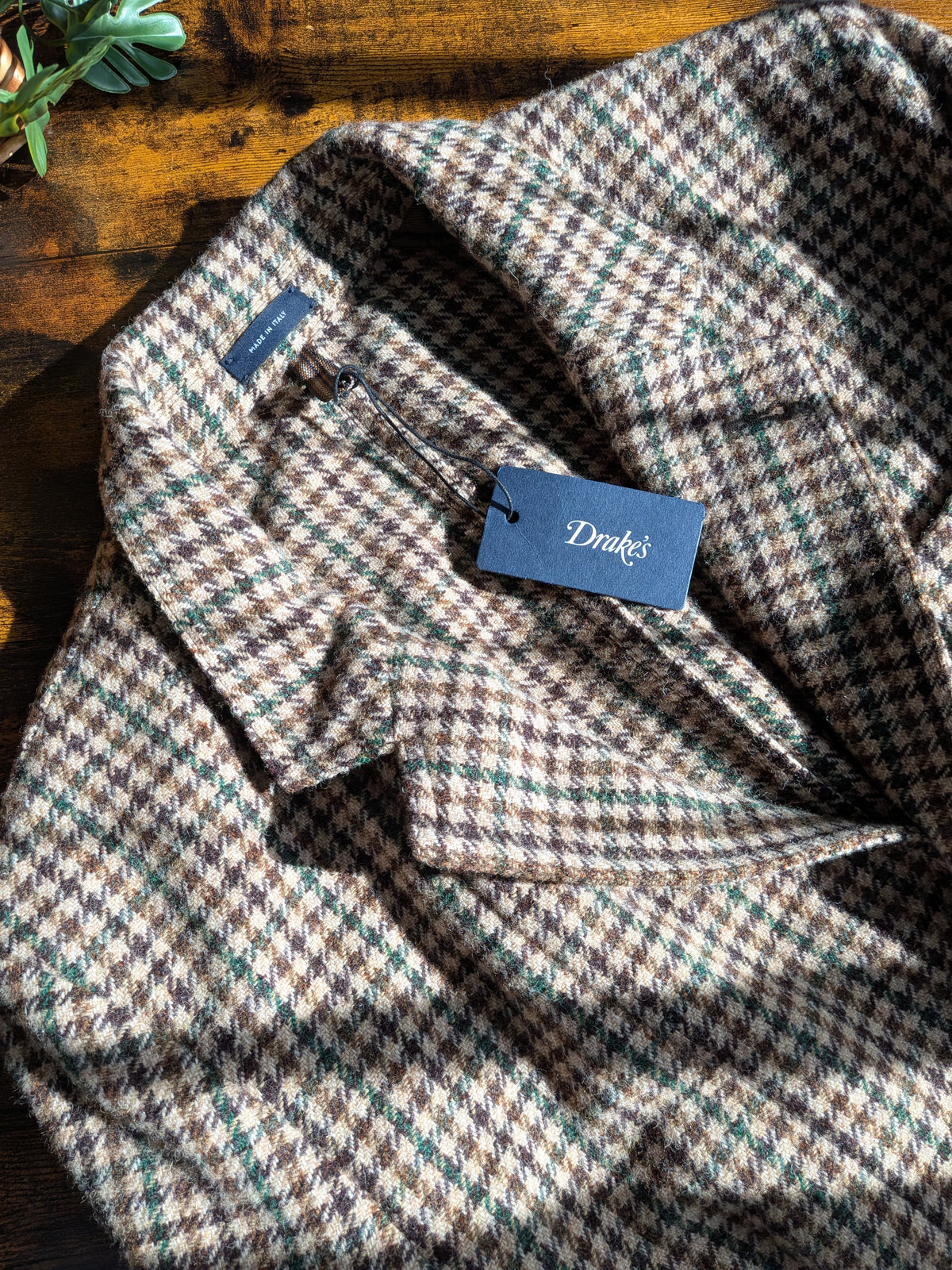 Drake's Brown and Green Houndstooth Check Tweed Games Blazer Mk. VII - image 2