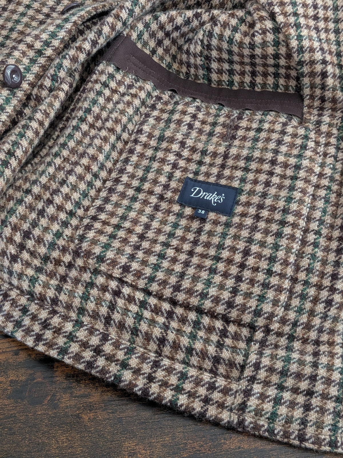 Drake's Brown and Green Houndstooth Check Tweed Games Blazer Mk. VII - image 3