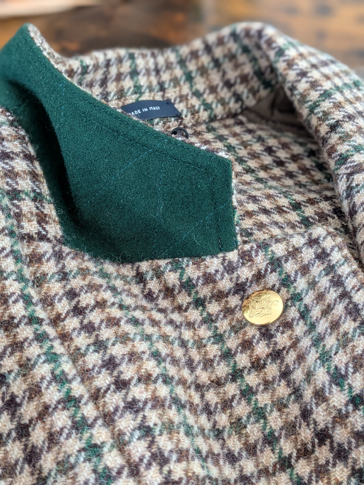 Drake's Brown and Green Houndstooth Check Tweed Games Blazer Mk. VII - image 4