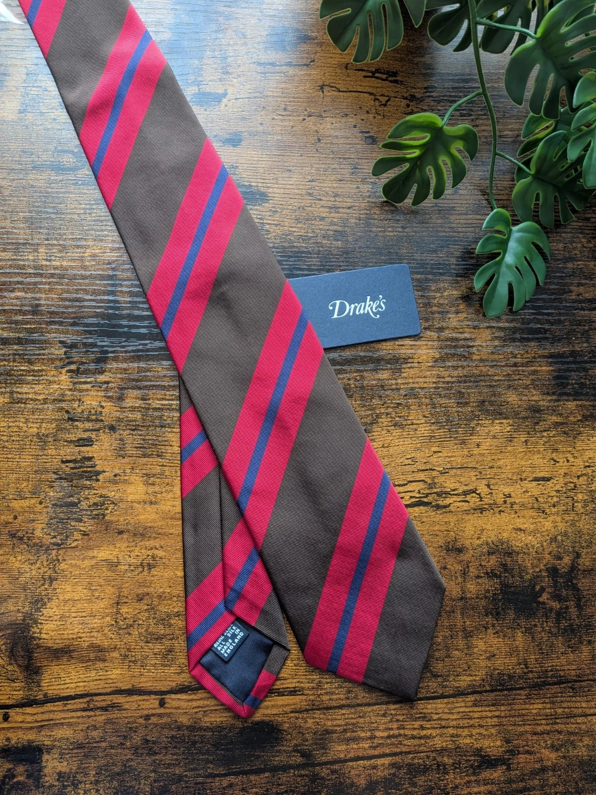 Drake's brown and red striped handmade silk tie product image