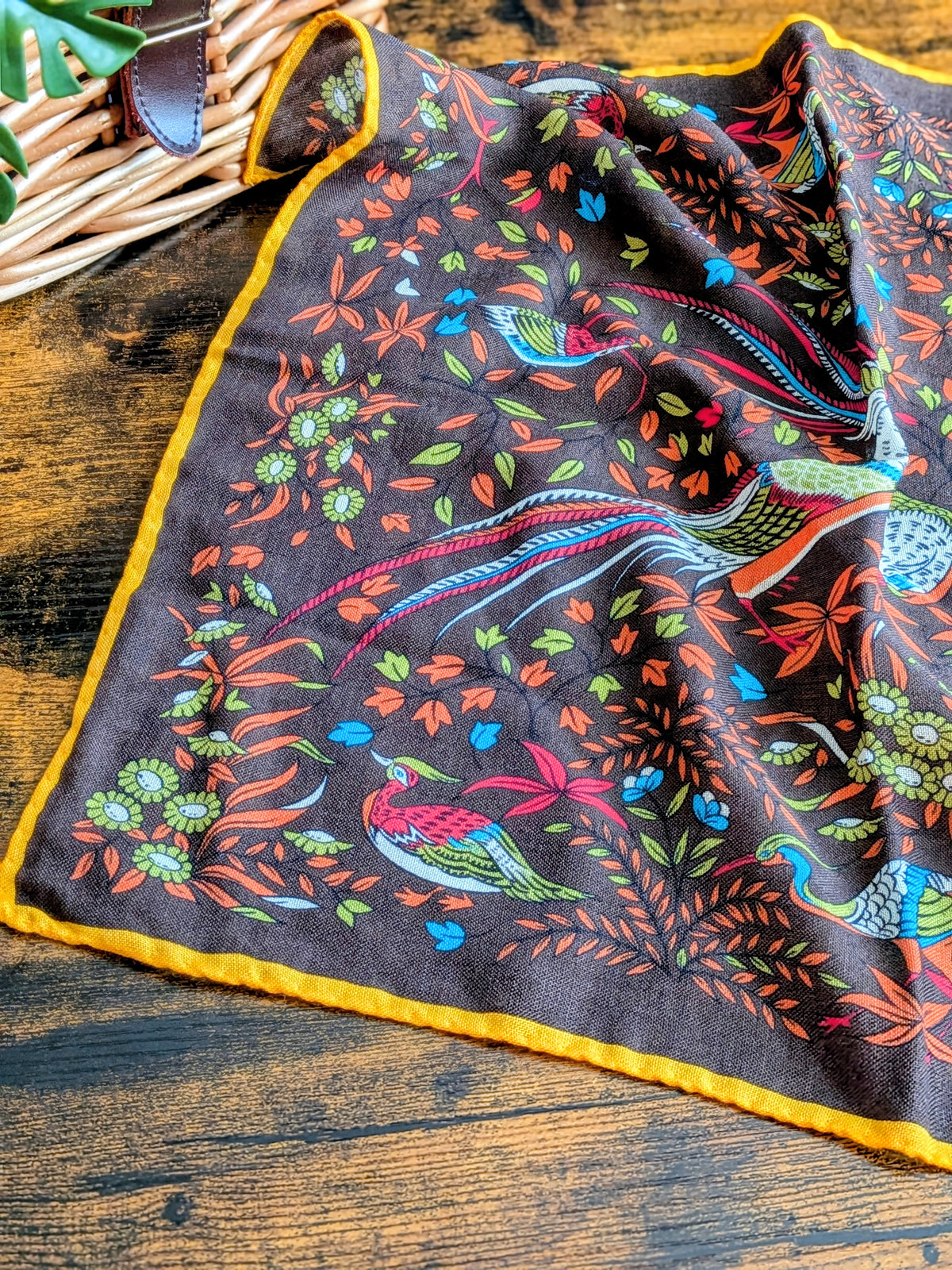 Drake's Brown Birds of Paradise Print Wool-Silk Pocket Square - image 4