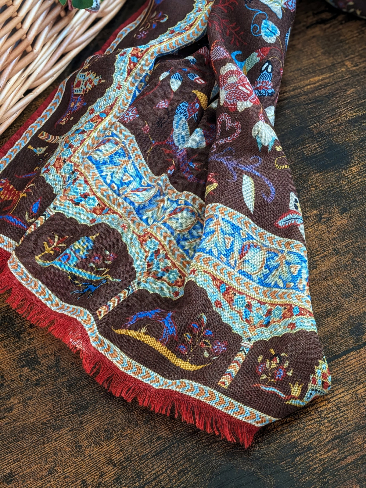 Drake's Brown Classic Mughal Print Wool Silk Scarf - image 3