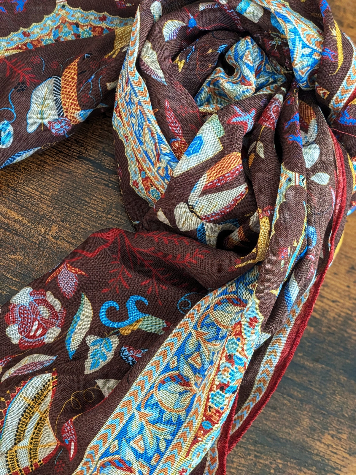 Drake's Brown Classic Mughal Print Wool Silk Scarf - image 5