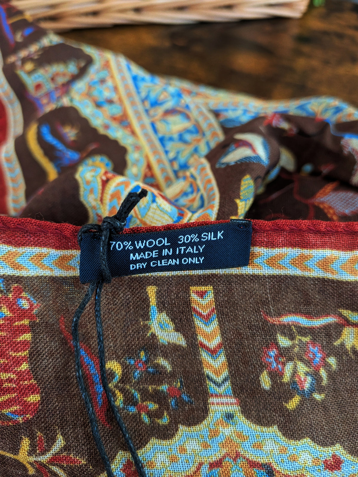 Drake's Brown Classic Mughal Print Wool Silk Scarf - image 6
