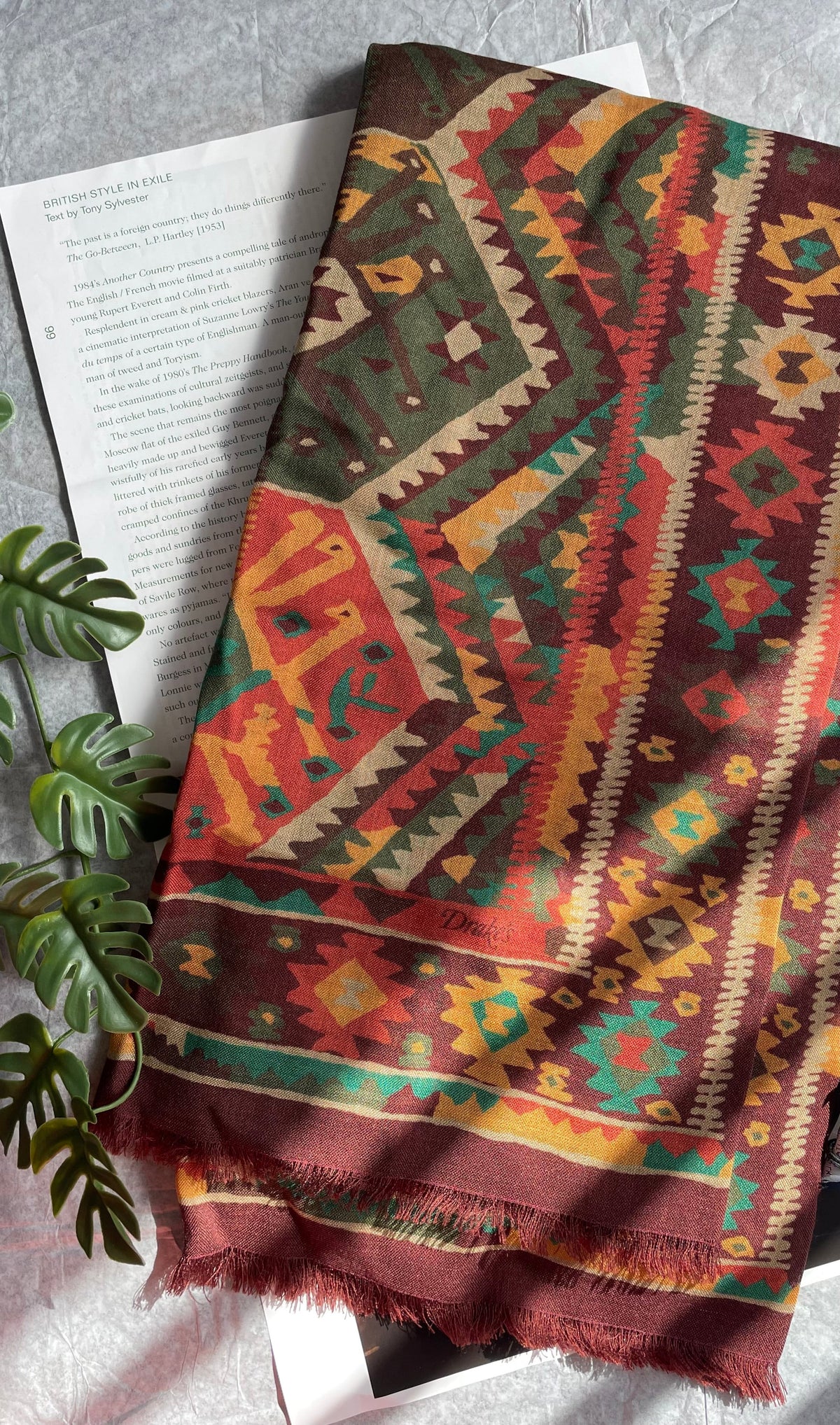 Drake's brown kilim print wool-silk scarf product image