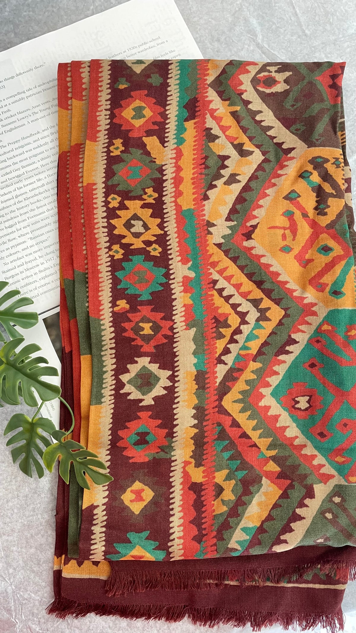 Drake's brown kilim print wool-silk scarf detail view 2