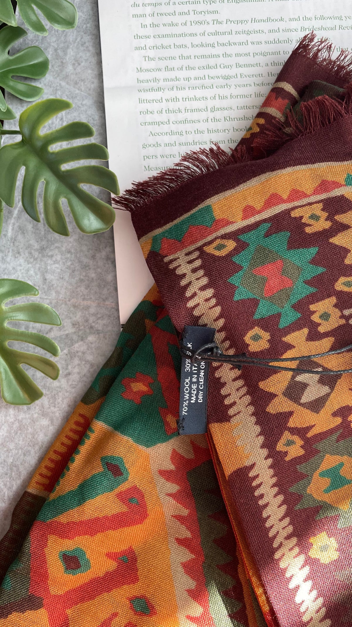 Drake's brown kilim print wool-silk scarf detail view 3