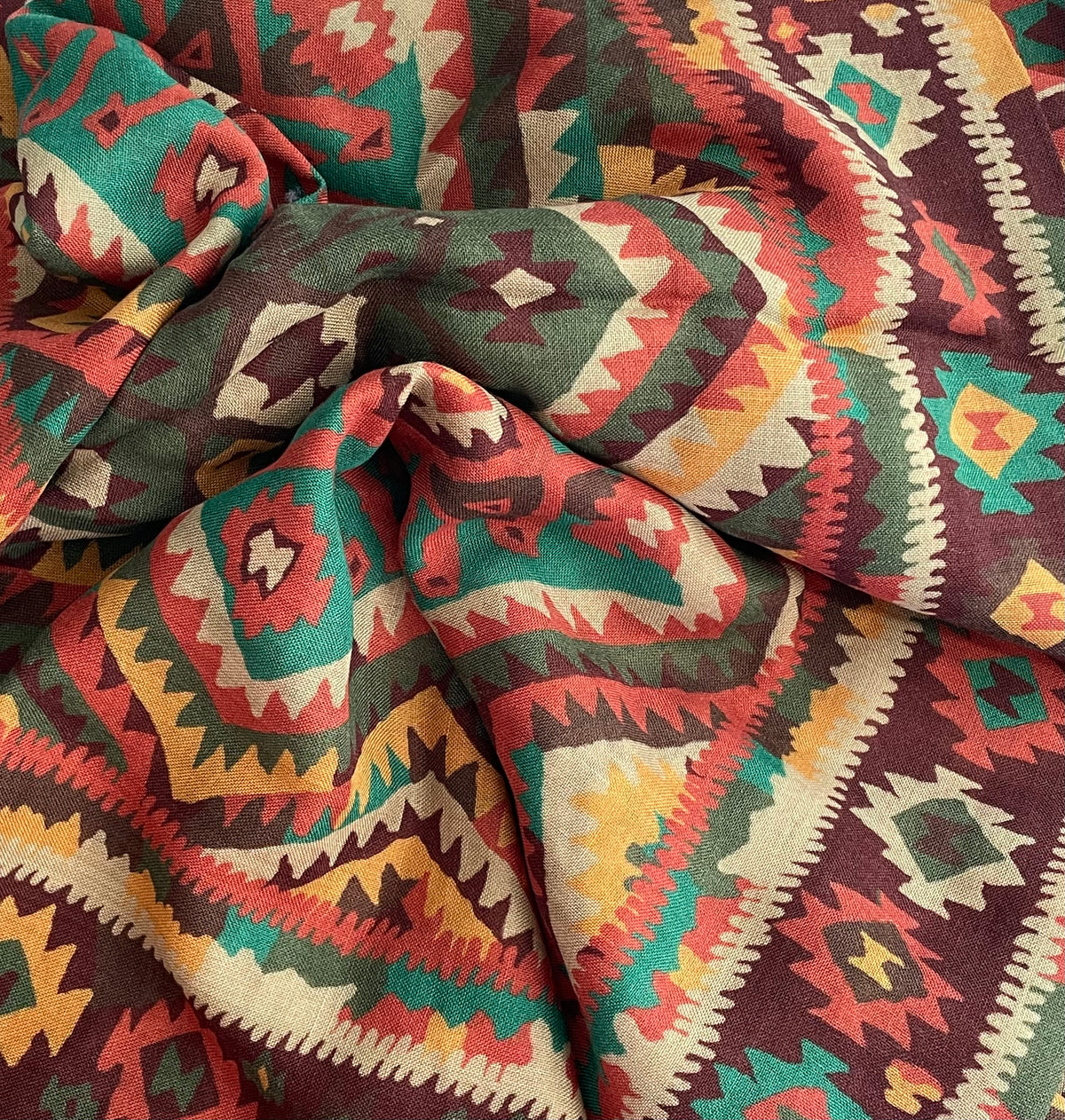 Drake's brown kilim print wool-silk scarf detail view 4