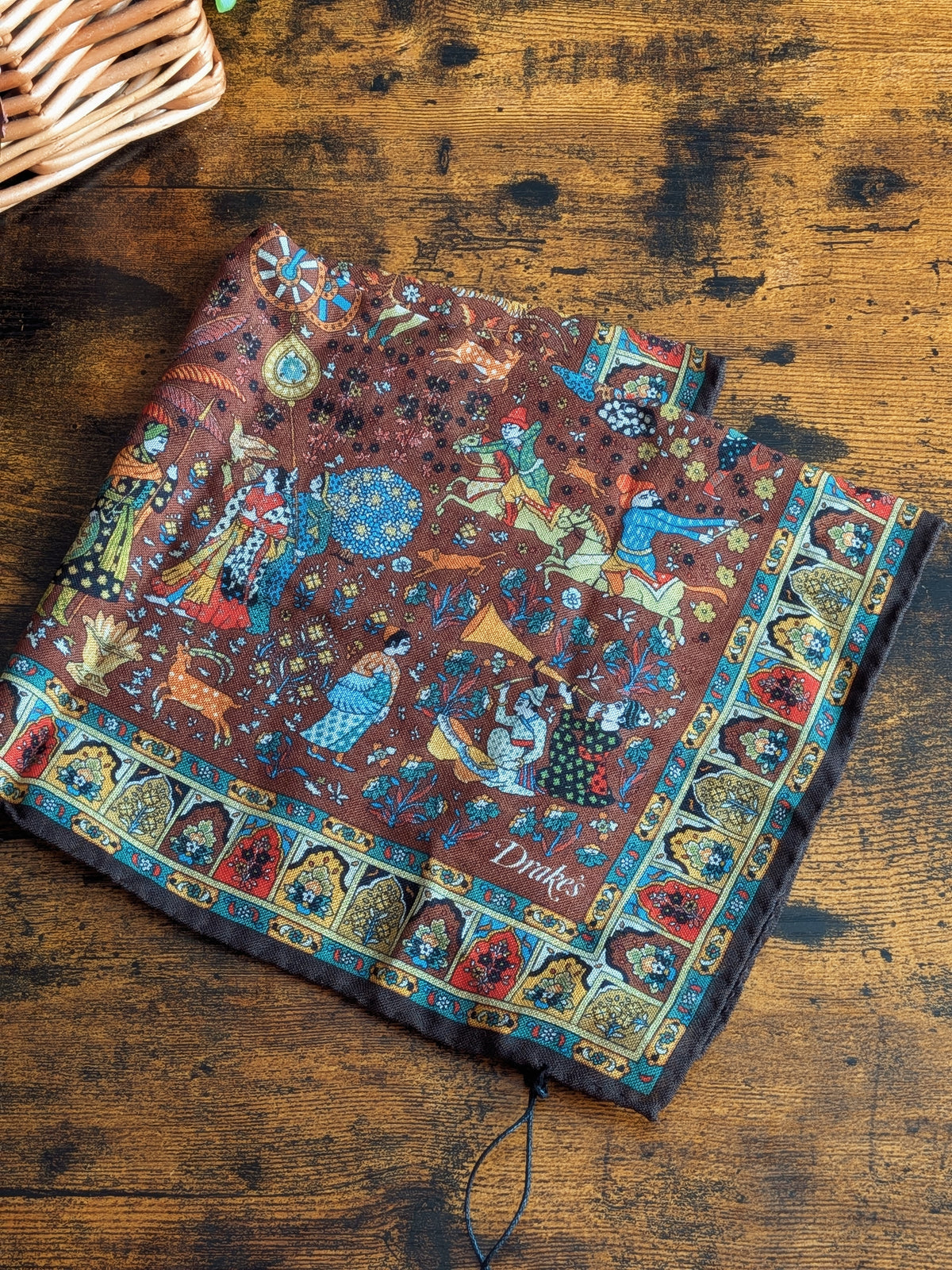 Drake's Brown Mughal Print Wool-Silk Pocket Square - image 1