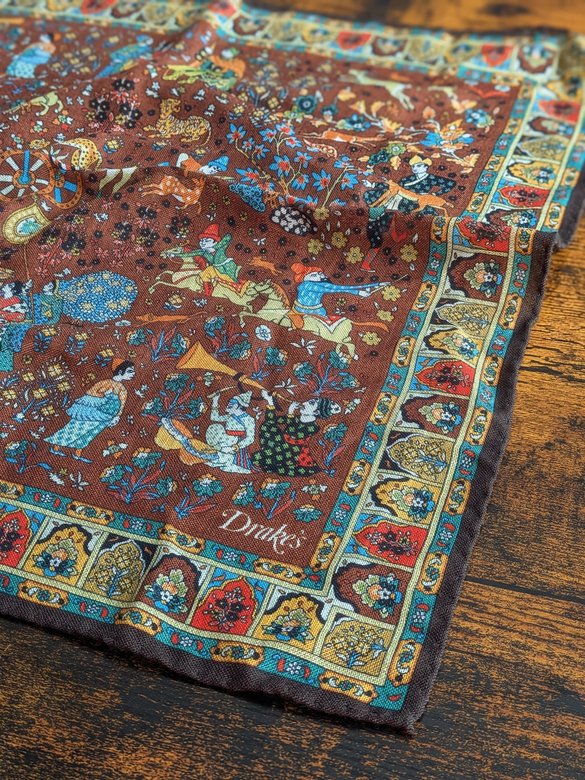 Drake's Brown Mughal Print Wool-Silk Pocket Square - image 2