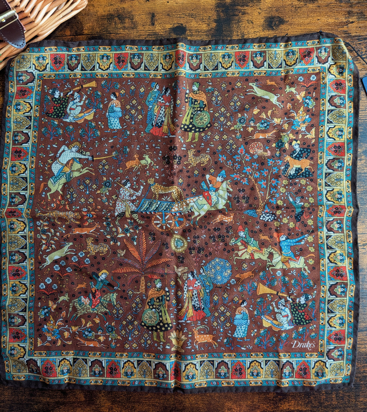 Drake's Brown Mughal Print Wool-Silk Pocket Square - image 4