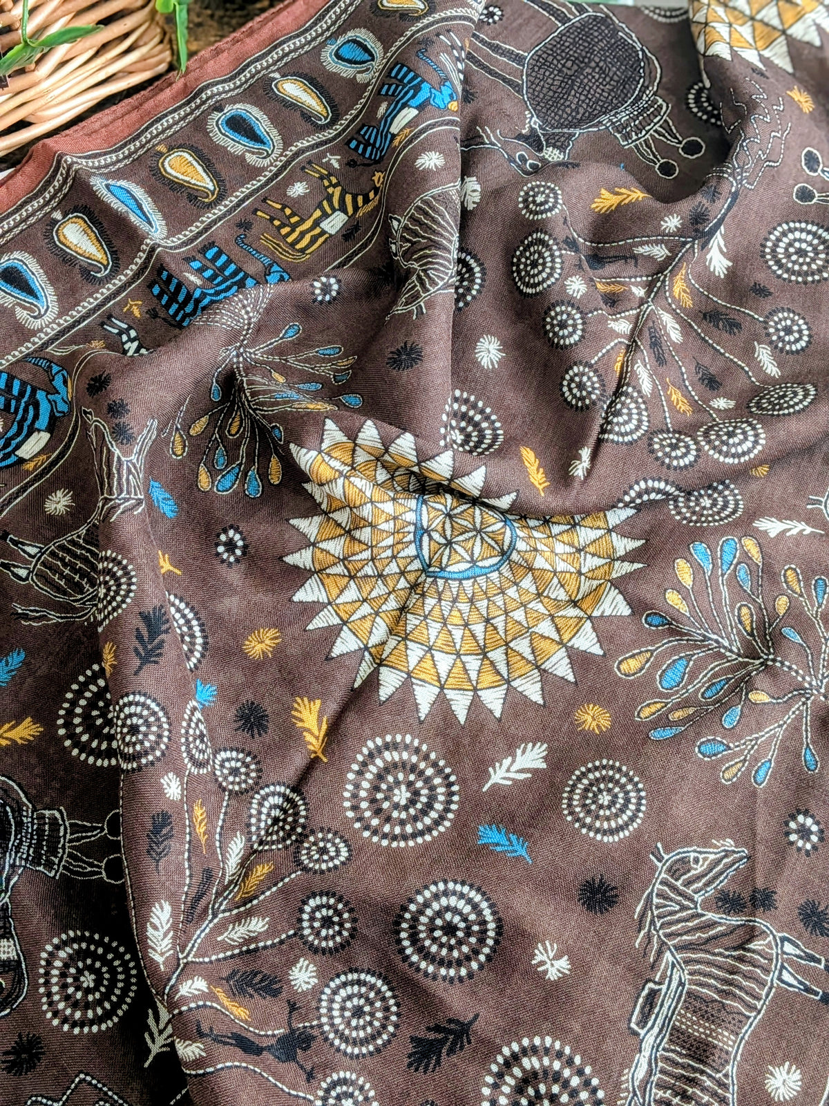 Drake's Brown Rustic Elephant Print Wool-Silk Scarf - image 3