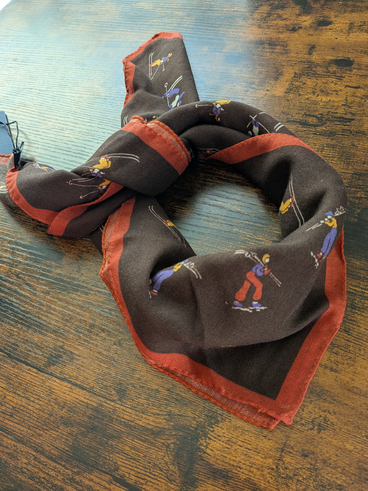 Drake's brown skiing print wool-silk bandana detail view 2