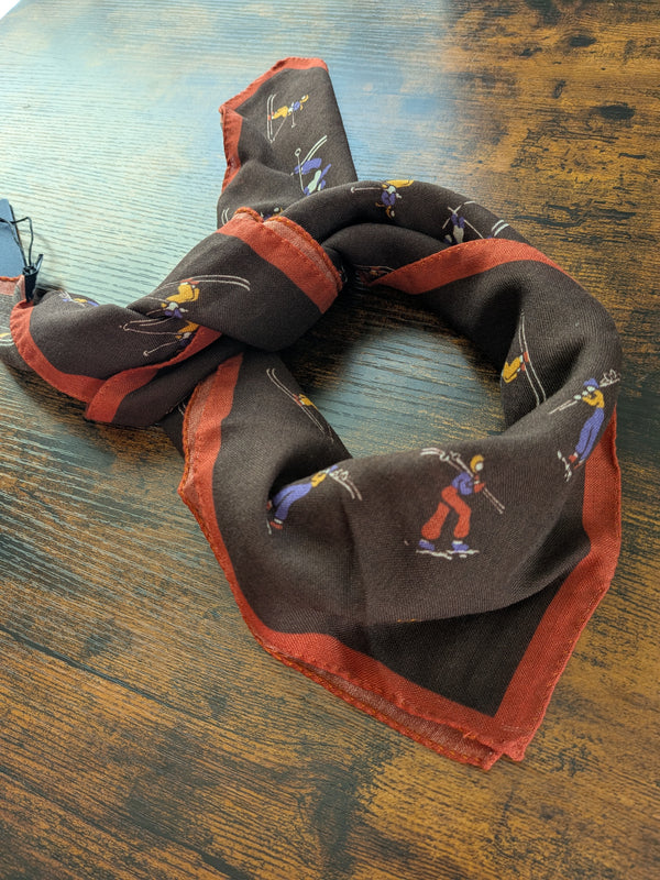 Drake's brown skiing print wool-silk bandana detail view 2