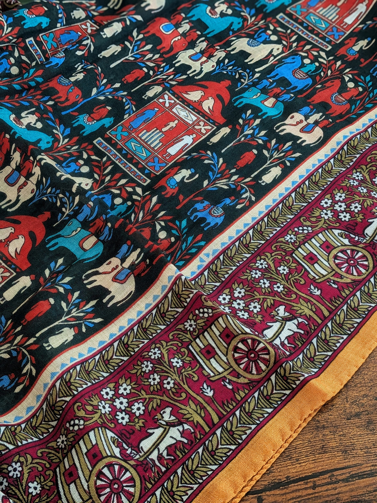 Drake's Burgundy Elephant Village Print Wool-Silk Scarf - image 3