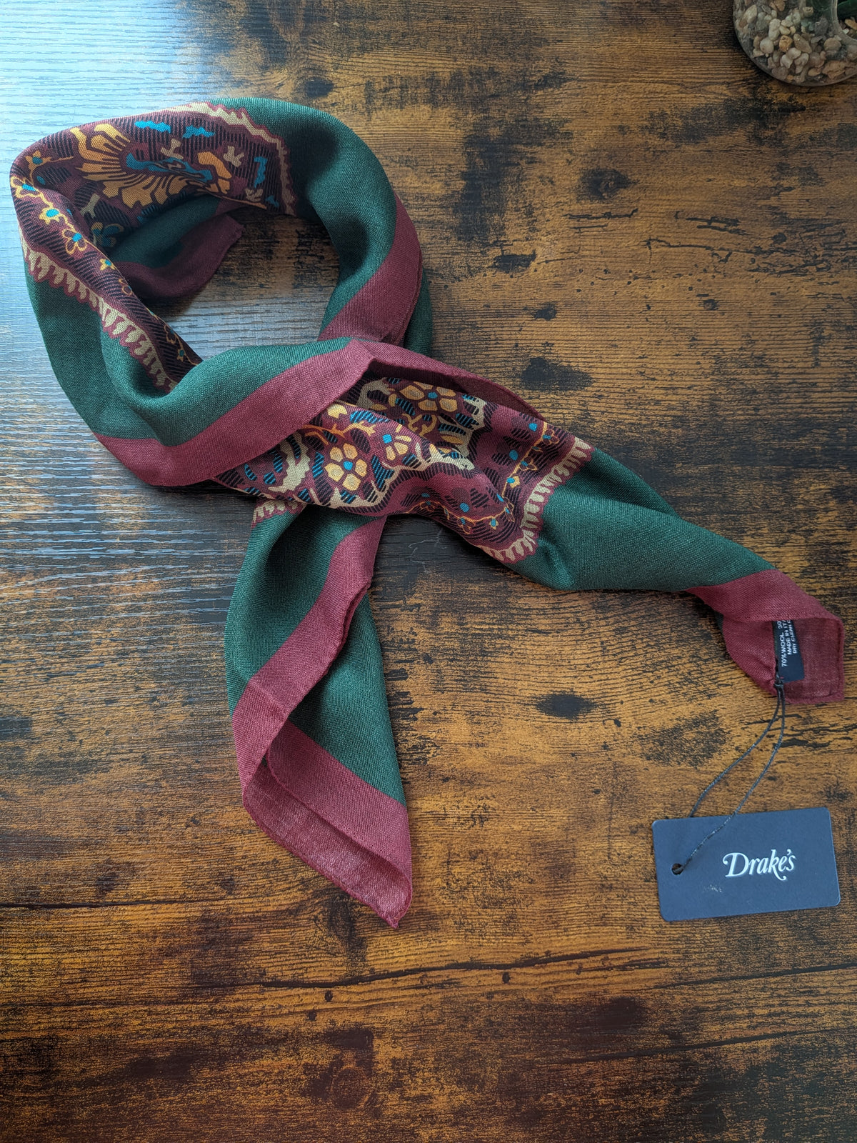 Drake's burgundy large paisley print wool silk bandana product image
