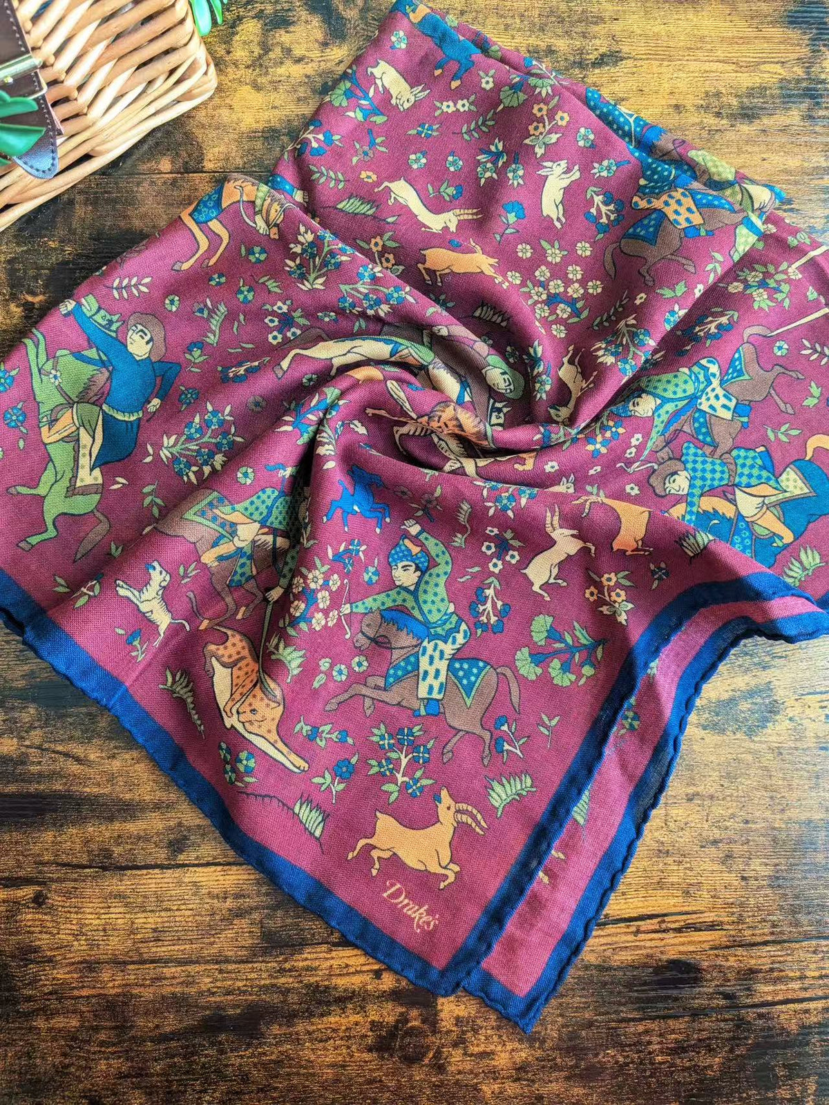 Drake's Burgundy Mughal Printed Wool and Silk-Blend Square Scarf - image 1