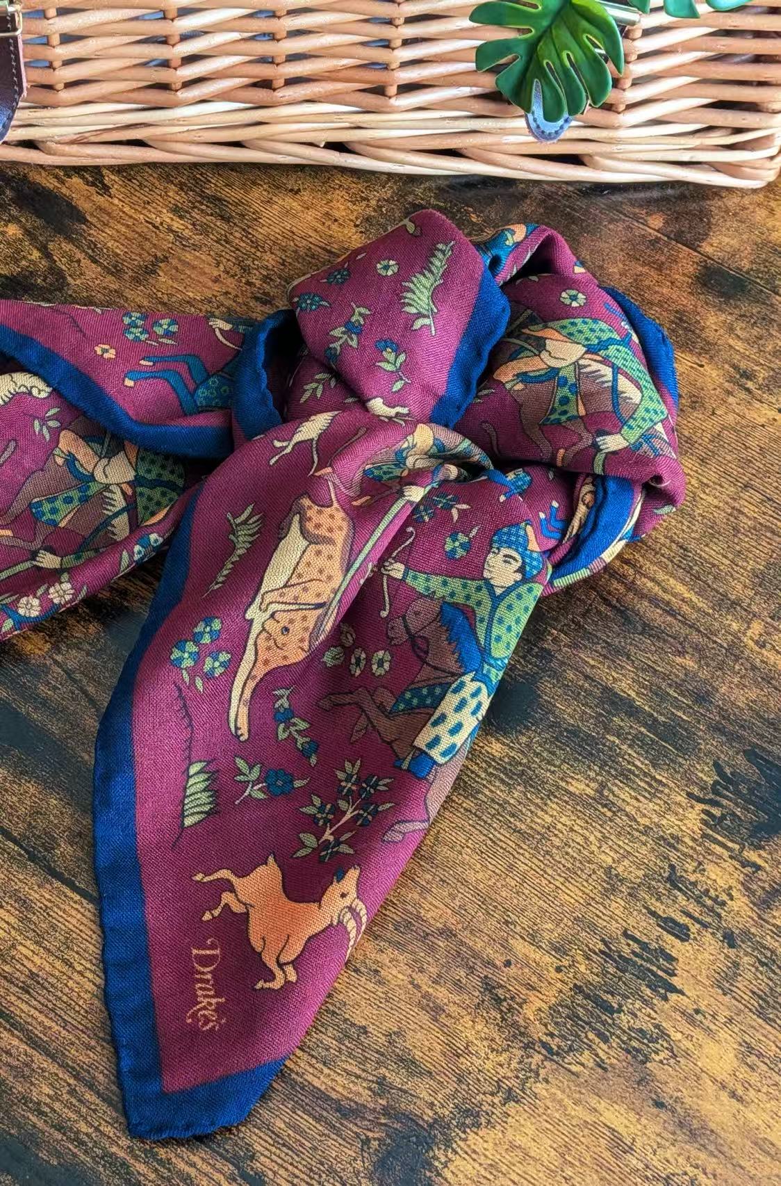 Drake's Burgundy Mughal Printed Wool and Silk-Blend Square Scarf - image 2